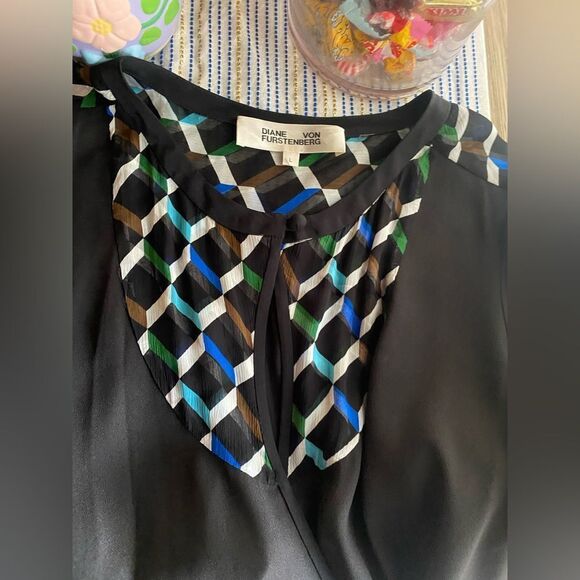 Diane Von Furstenberg Black Geometric Print Long Sleeve Wrap Maxi Dress Size L - Picture 5 of 11